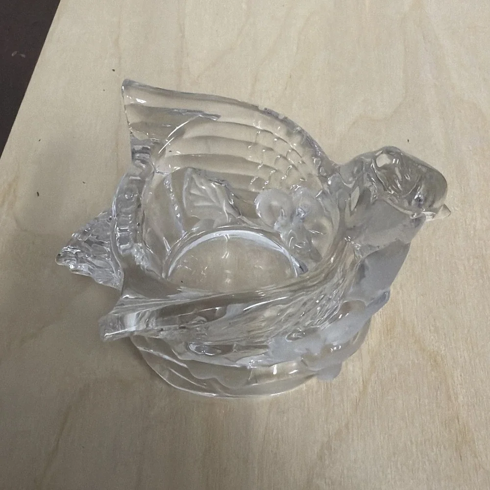 Gorham Clear Crystal‎ Glass CARDINAL Candle Tea Light Votive Holder Bird